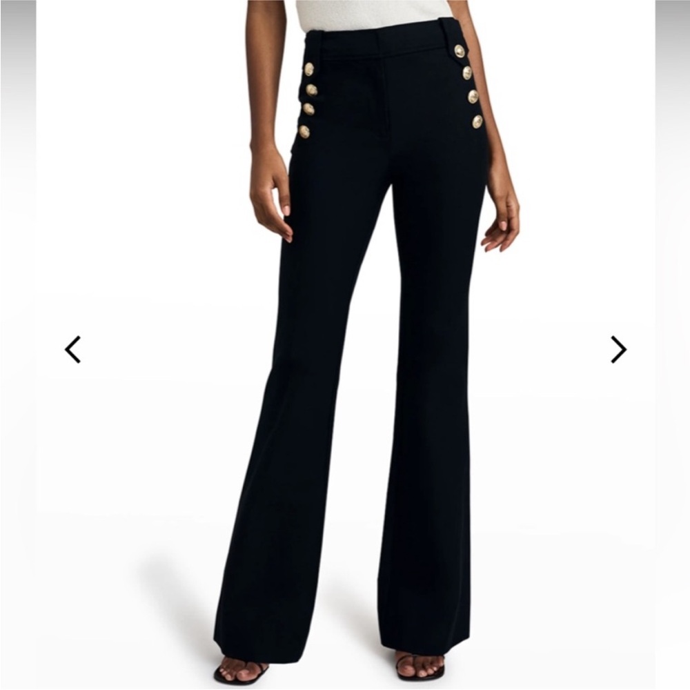 Elie Tahari Black High-Rise Boot-Cut Pants with Gold Buttons
